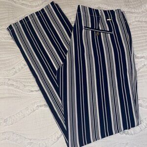 striped dress pants. navy and white